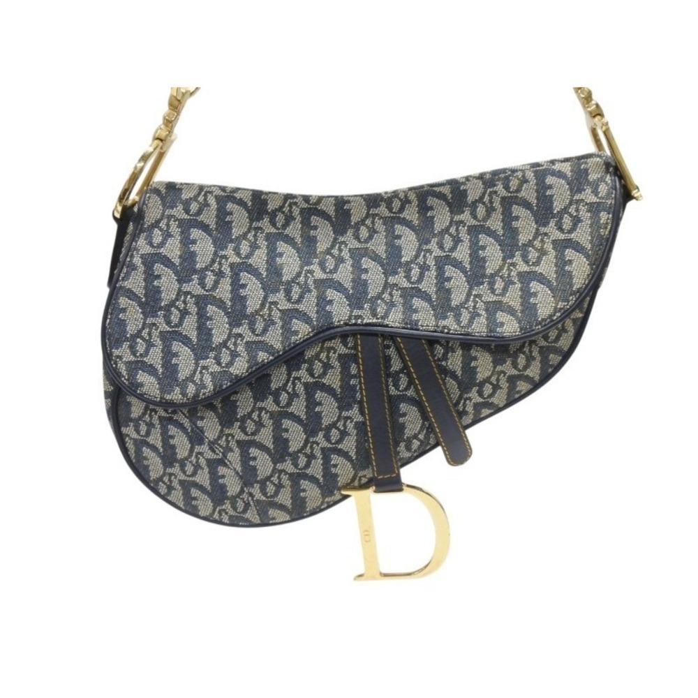 Dior Trotter Bag One Shoulder Saddle Hobo Christian Navy Galliano Blue - Picture 1 of 10